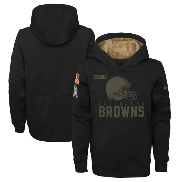Youth Cleveland Browns Black NFL 2020 Salute To Service Sideline Performance Pullover Hoodie Youth Cleveland Browns Black NFL 2020 Salute To Service Sideline Performance Pullover Hoodie